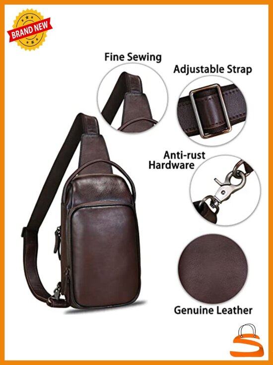Genuine Leather Sling Bag Hiking Backpack Crossbody Daypack Anti-theft Shoulder main image 4
